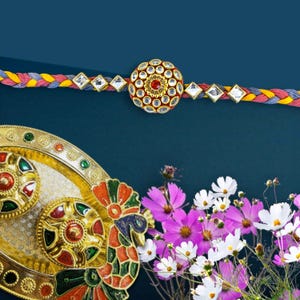 Beautiful and Premium Handmade Kundan Rakhi | Traditional Raksha Bandhan Thread | Indian Rakhi for Brother Bhai