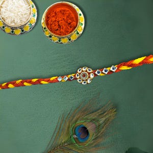 Beautiful and Premium Handmade Kundan Rakhi | Traditional Raksha Bandhan Thread | Indian Rakhi for Brother Bhai