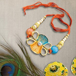 Handmade Floral Design Rakhi with Beads Beautiful Premium Raksha Bandhan Thread Rakhi for Brother Bhai Pendant Motif Rakhi