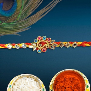 Beautiful and Premium Handmade Kundan Rakhi | Traditional Raksha Bandhan Thread | Indian Rakhi for Brother Bhai