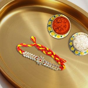 Beautiful and Premium Handmade Kundan Rakhi | Traditional Raksha Bandhan Thread | Indian Rakhi for Brother Bhai