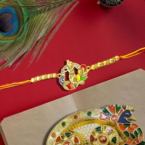 Handmade Krishna Rakhi with Beads | Beautiful Premium Raksha Bandhan Thread | Rakhi for Brother Bhai | Rakhi with Lord Krishna Pendant