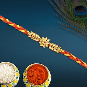 Beautiful and Premium Handmade Kundan Rakhi | Traditional Raksha Bandhan Thread | Indian Rakhi for Brother Bhai