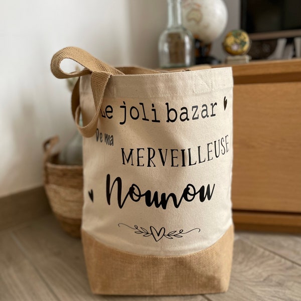 Sac cabas le joli bazar de ma merveilleuse Maîtresse / Maman /Marraine merci de m aider à grandir/ personnalisable/cadeau nounou