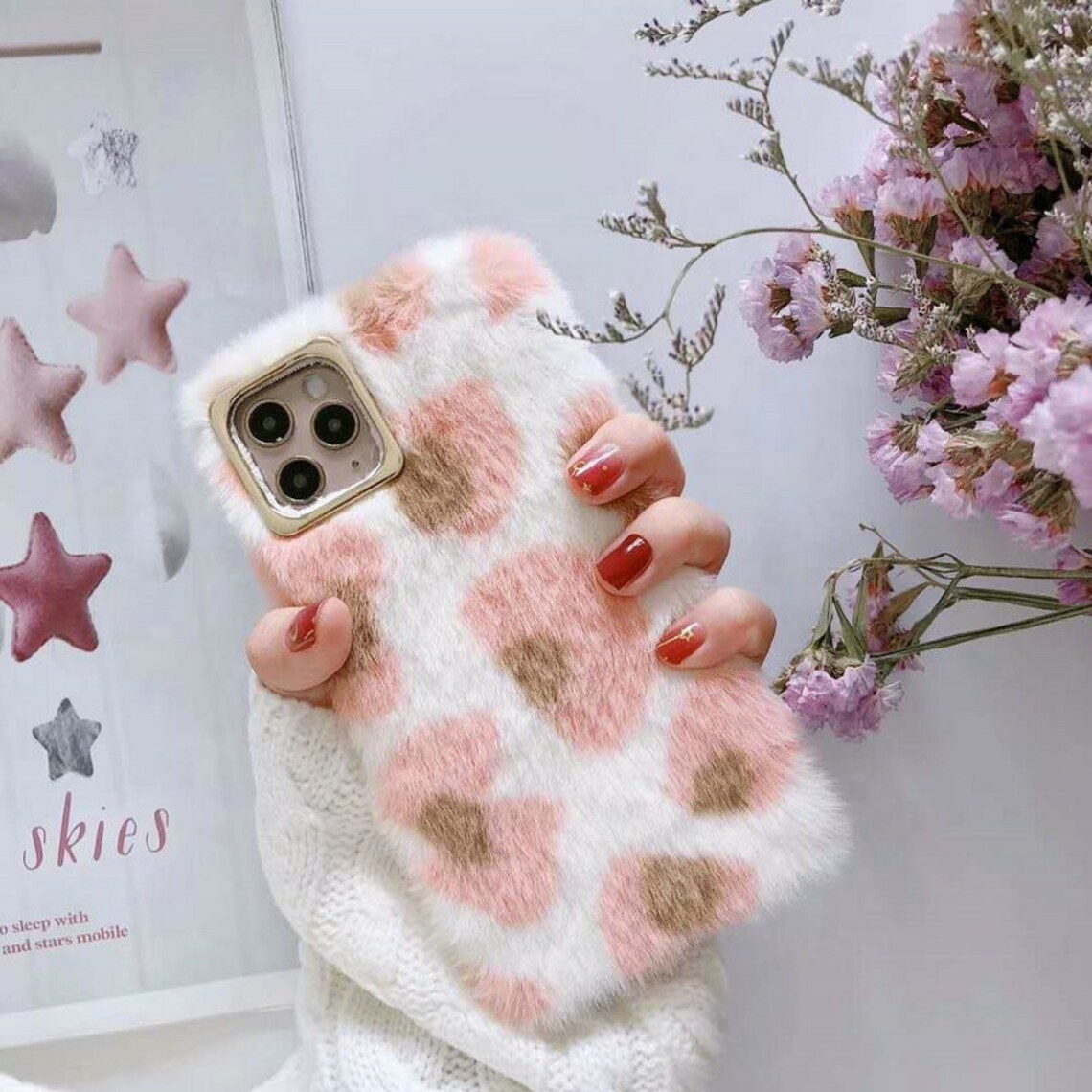 Furry Case Pink & white iPhone Fluffy Case Women Fashion Etsy