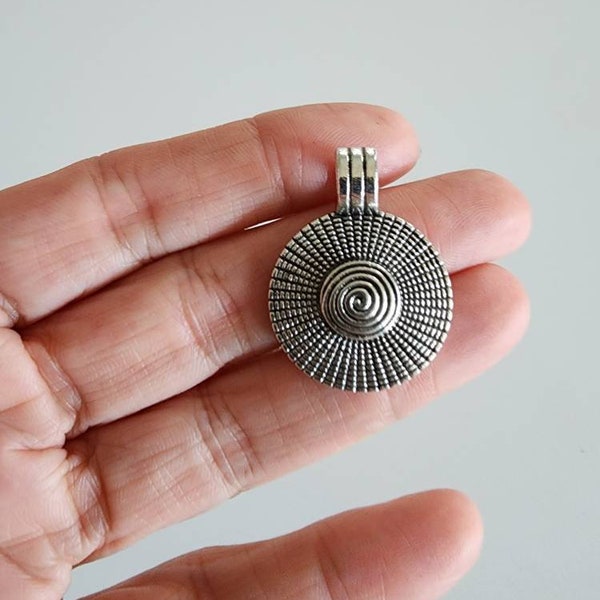 Silver color round charm with small spiral pendant  for jewelry making 31mm x23 mm