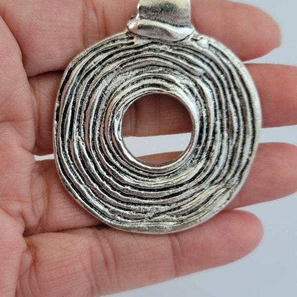 Boho large hollow open spiral charm pendants , 2 sided for necklace , suitable for leather cord and chain. Antique silver pendant