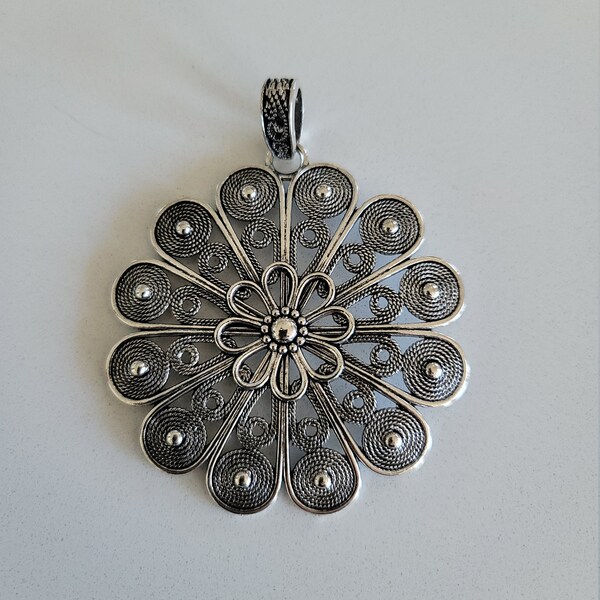 Tibetan Silver Large Flower Charms Pendants for Necklace Jewelry Making  60x60mm perfect for leather and chain