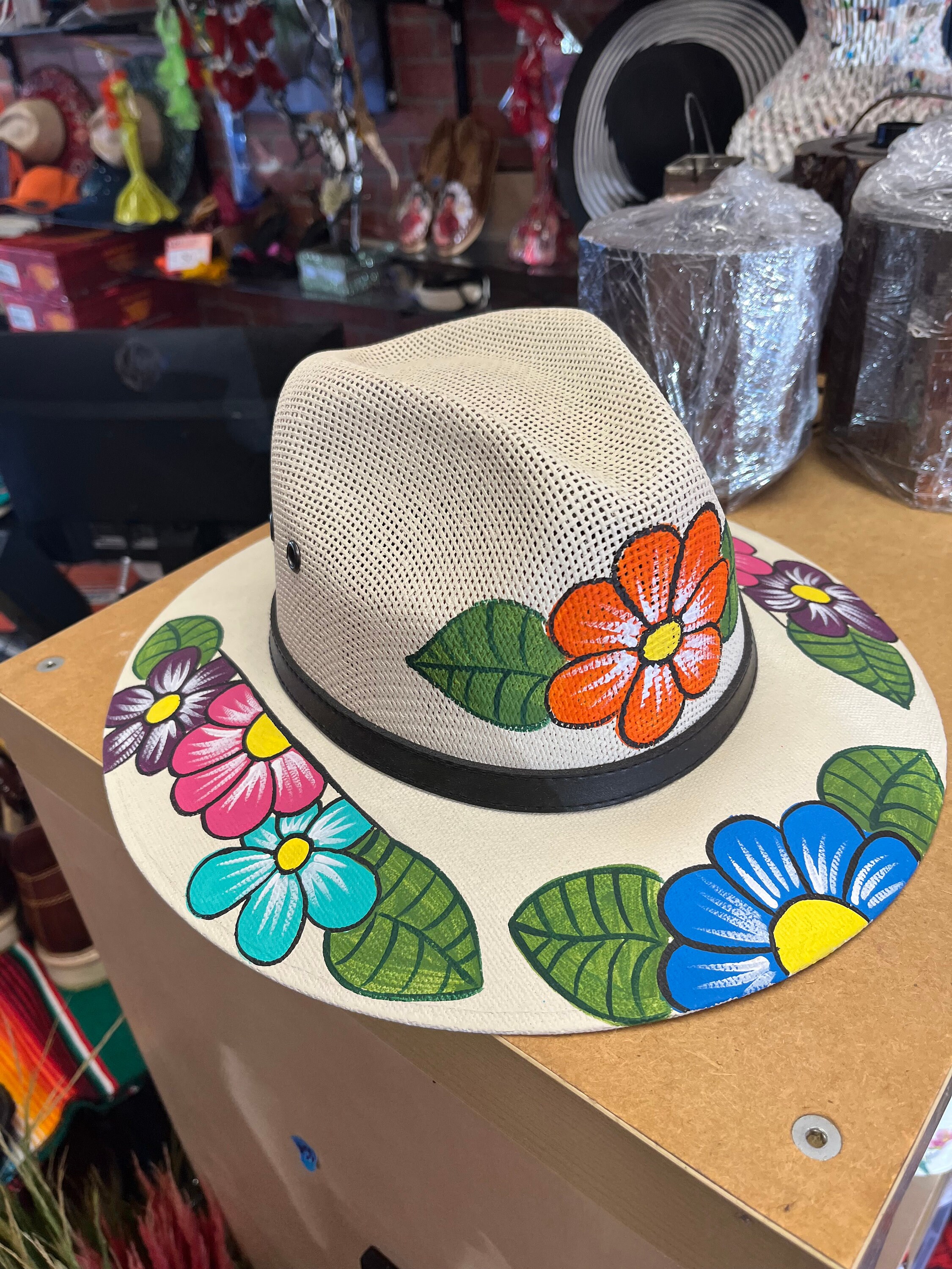 Unisex Hand-Painted Canvas Fedora Hat Garden of the Gods Colorado Southwestern Hand Painted Fedora Hat (2bc566) main image 3