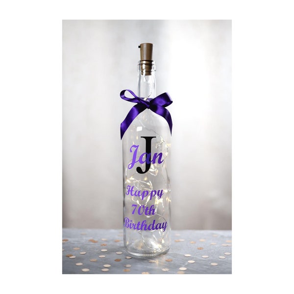 Personalised LED Birthday Light Up Bottle | Initial, Name, Birthday & Age (16th, 18th, 21st, 30th, 40th, 50th, 60th or custom) | Gift