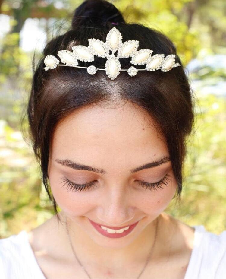 Bridal White Tiaras Crystal Tiara Crystal Wedding Crown Etsy