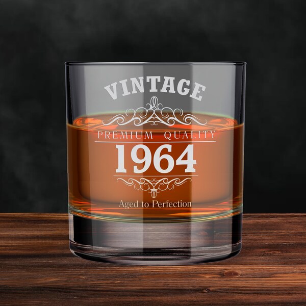 60th Birthday Vintage 1964 305ml Whisky Glass - Aged to Perfection Engraved Gifts Ideas Presents For Anyone Him His Her Double Single