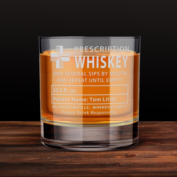 Personalised Prescription Whisky Glass 305ml - Medication Whisky Engraved Gifts Ideas Presents For Anyone Him His Her Double Single