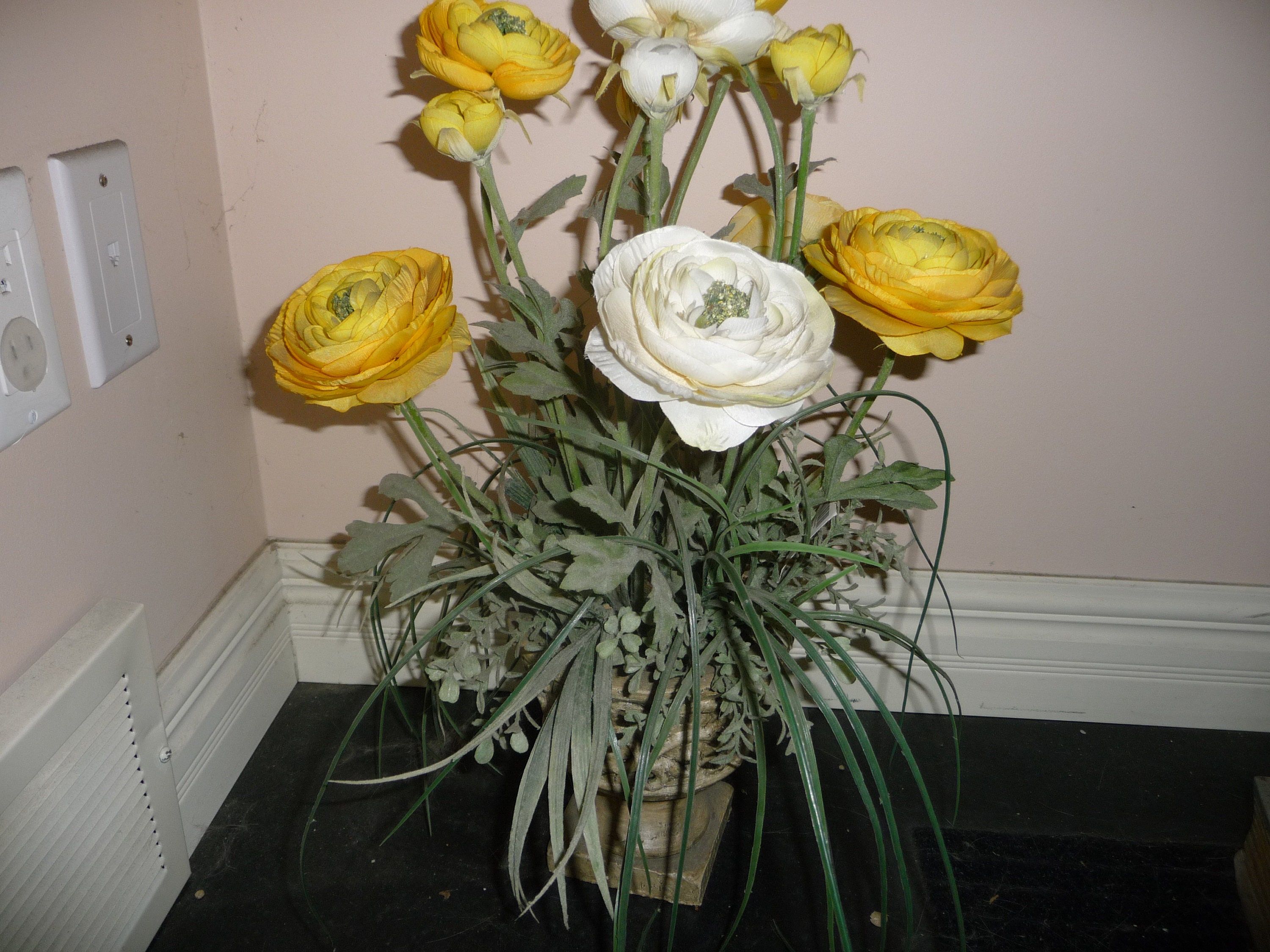 Decorative Silk White & Yellow Roses with Vase Etsy