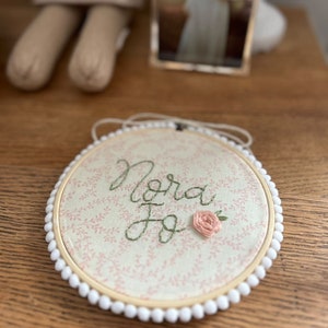 Floral Embroidery Name Hoop 6 Inch/Baby Announcement/Newborn gift/Baby Shower Gift/Custom Baby Gift/Baby Name Reveal/Baby Name Embroidery image 2