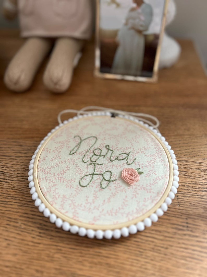 Floral Embroidery Name Hoop 6 Inch/Baby Announcement/Newborn gift/Baby Shower Gift/Custom Baby Gift/Baby Name Reveal/Baby Name Embroidery image 2