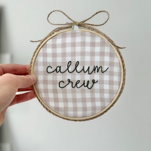 Gingham Embroidery Name Hoop/Baby Announcement/Newborn gift/Baby Shower Gift/Custom Baby Gift/Baby Name Reveal/Baby Name Embroidery/ 6 inch