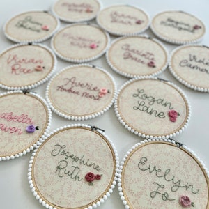 Floral Embroidery Name Hoop 6 Inch/Baby Announcement/Newborn gift/Baby Shower Gift/Custom Baby Gift/Baby Name Reveal/Baby Name Embroidery image 3