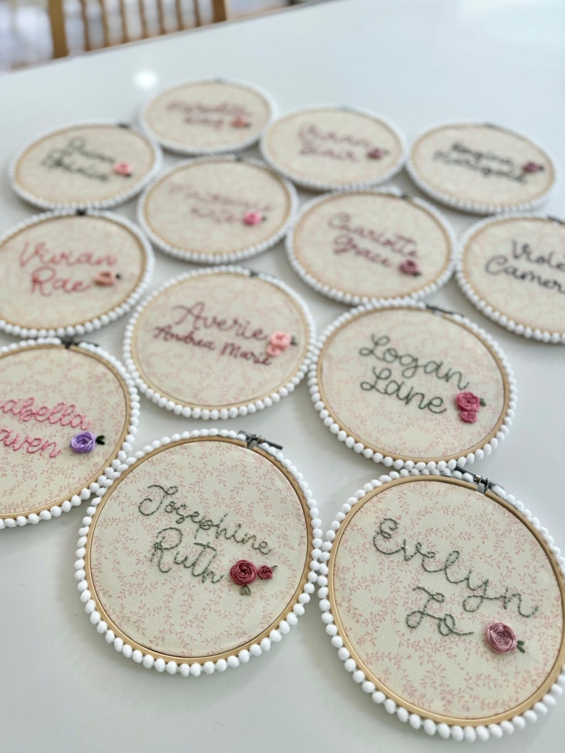 Floral Embroidery Name Hoop 6 Inch/Baby Announcement/Newborn gift/Baby Shower Gift/Custom Baby Gift/Baby Name Reveal/Baby Name Embroidery image 3