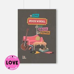 Decorative plate &quot;I Love Rock&#39;n&#39;Roll&quot;, for lovers of good music. Love Collection by MyDöllies. Customizable gift.