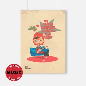 Ilustração de David Bowie, impressão de arte de decoração de casa, impressão giclée, pôster de homenagem à música rock.