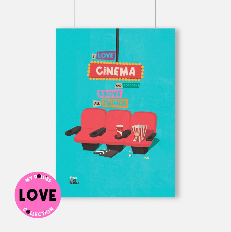 Decorative foil I Love Cinema, for lovers of good movies. Love Collection by MyDöllies. Customizable gift. image 1