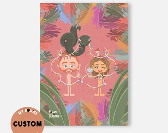 Personalized printed sheet "Paradise", also digital version with avatar, sticker and wallpaper, Glicée printing