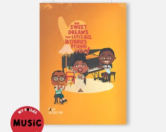 Illustration by Ella Fitzgerald, Louis Armstrong and Duke Ellington, for home decoration, Glicée print, Jazz music tribute poster