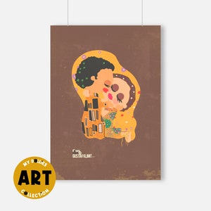 Ilustracja „Pocałunek” w hołdzie Gustavowi Klimtowi, druk artystyczny do dekoracji wnętrz, nadruk brokatowy.
