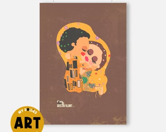 Illustration "The kiss" tribute to Gustav Klimt, Sheet for home decoration, Printing glicée.