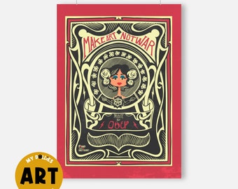 Illustration Tribute to Obey Giant, Sheet for home decoration, Glicée print, Urban art tribute