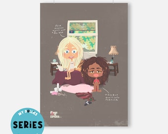 Illustration Euphoria Fan Art, Poster Jules and Rue, Wall Decoration, Tribute TV series