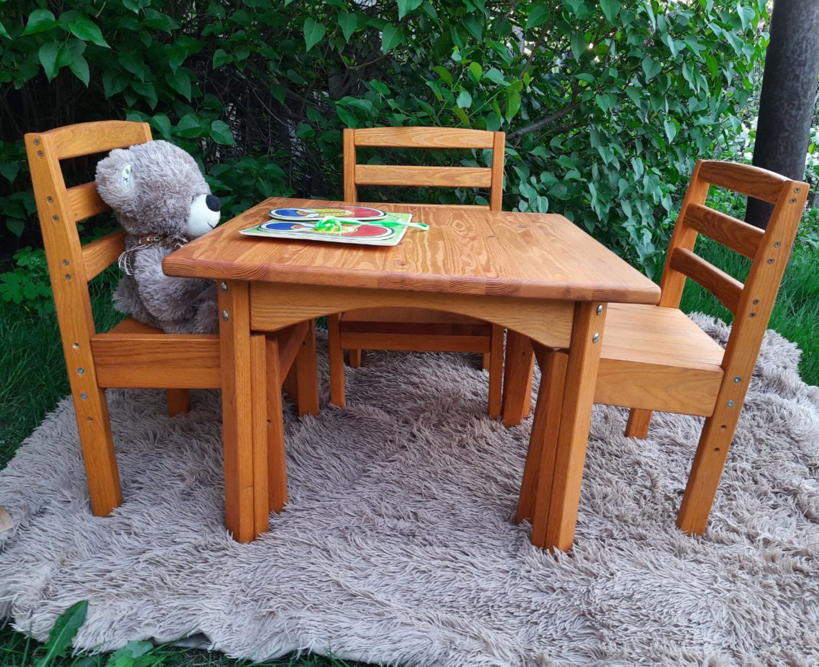 Montessori Desk Chair Set for Toddlers & Babies Weaning Table Handmade  Furniture Sensory Flisat Table 