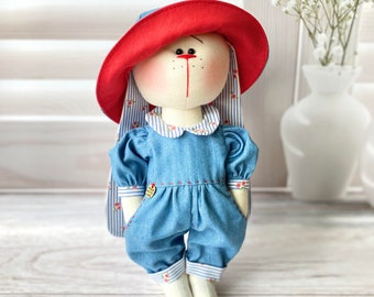 Bunny toy overalls and hat Toy rabbit with outfit Doll for home decor Gift for girl for 4-5 years Gift for women Interior toy Handmade toy