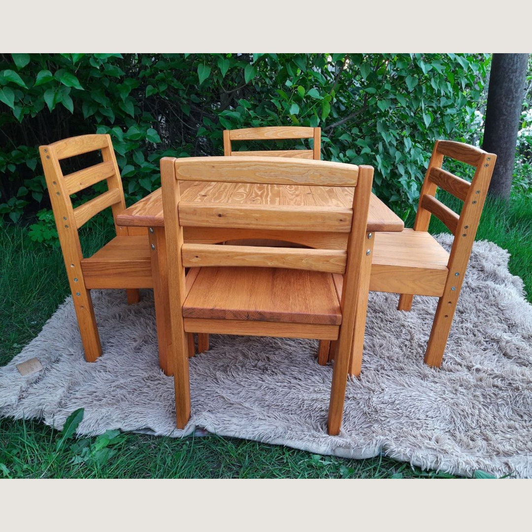 Kids Table and 4 Chairs Set Adjustable Table and Chairs for Etsy