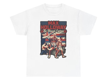 Max Holloway The Blessed Express T-Shirt | MMA Fighter Illustration, Retro American Flag Design