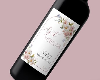 Wildflowers Birthday Wine Label Template, ANY OCCASION Custom Wine Label, Winery Birthday, Aged To Perfection, Mauve Dusty Rose Floral, Arch