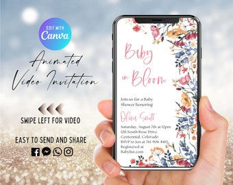 Wildflower Baby Shower Video Invitation: Boho Floral, Animated Evite (Digital)