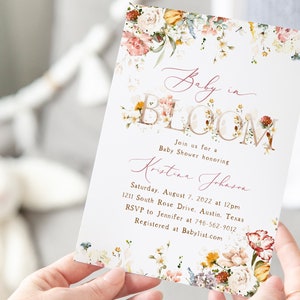 Baby In Bloom Invite Set, Spring Floral, Blush Dusty Rose Wildflowers, Boho Spring Flowers, Girl Baby Shower Invitation, Cottage, Fall bild 2