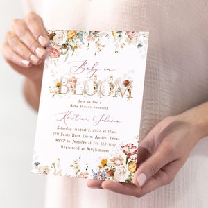 Baby In Bloom Invite Set, Spring Floral, Blush Dusty Rose Wildflowers, Boho Spring Flowers, Girl Baby Shower Invitation, Cottage, Fall bild 3