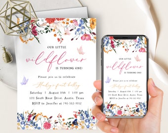 Wildflower Birthday Invitation: Vibrant Floral, Butterflies (Printable/Evite)