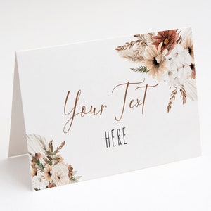 Boho Floral Food Label Template, Tent-Fold, Drink Labels, Pampas Floral Grass, Burnt Orange, Terracotta, Bridal Shower, Communion,Drink Card
