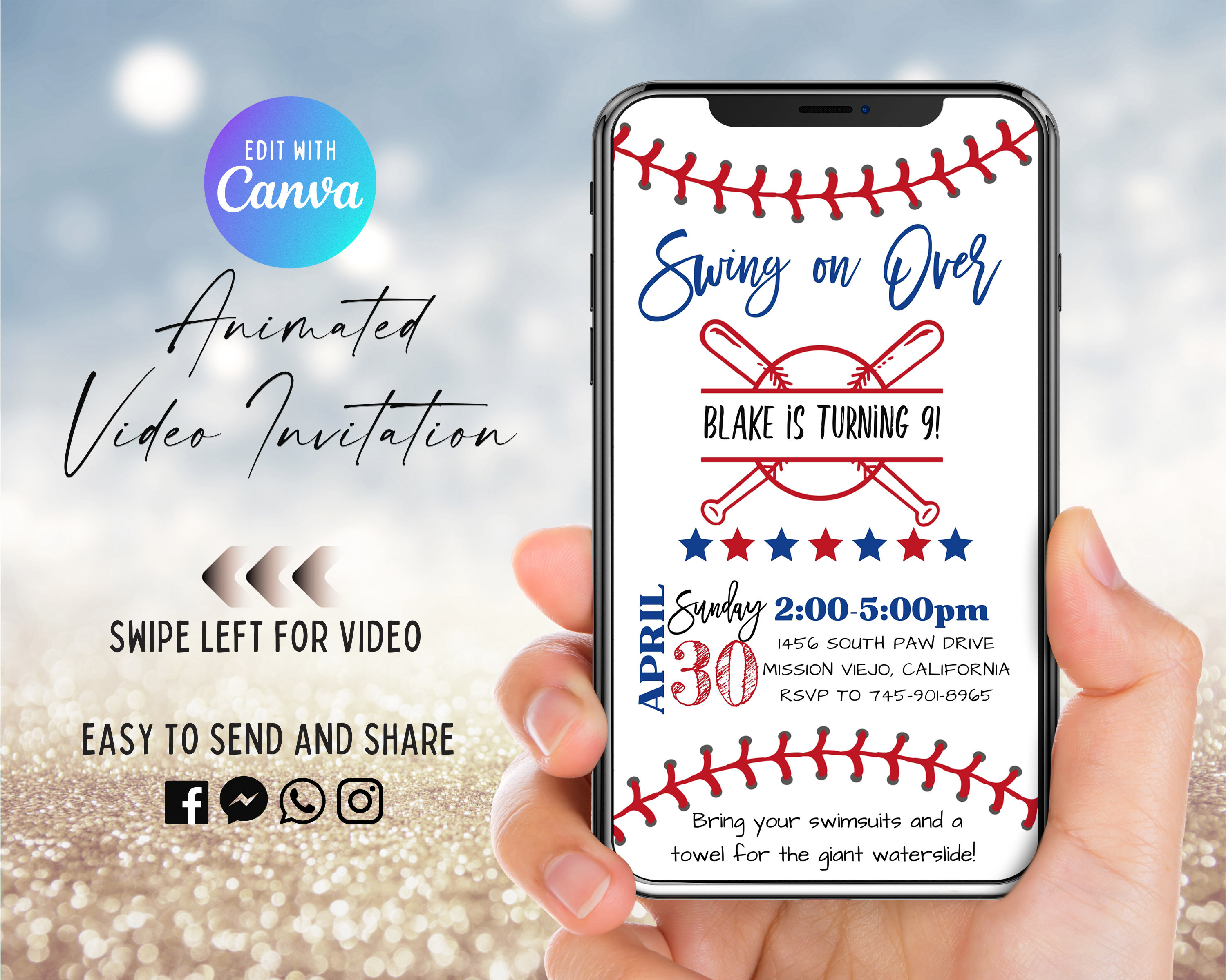 Baseball Birthday Party Video Invitation, Animated Invite, Swing on ...