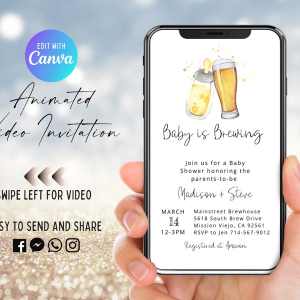 Baby Is Brewing Video Invitation, Animated Invite, Gender Neutral, Bottles And Beers, Coed Shower, Brewing Baby Shower, Electronic Evite