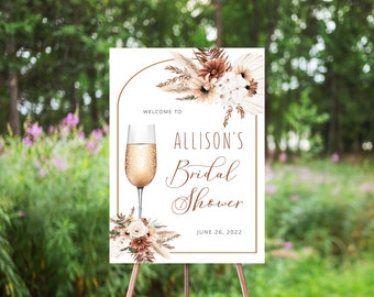 Boho Bridal Shower Welcome Sign, Pampas Grass, Brunch And Bubbly Welcome, Burnt Orange, Terracotta Floral Watercolor, Arch, Champagne Brunch
