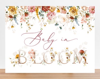 Large Backdrop Sign, Cottage Floral Baby Shower Poster Template, Baby In Bloom, Boho Baby Shower, Wildflowers, Spring Floral, Welcome Sign