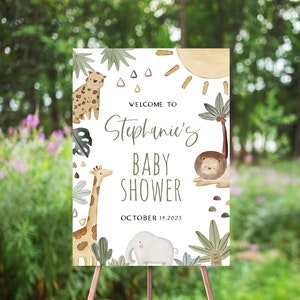Boho Safari Baby Shower Welcome Sign, Jungle Theme, Wild One Is On The Way, Zoo Animals, Baby Boy, Large Welcome Poster, Safari Animals