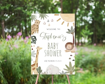 Boho Safari Baby Shower Welcome Sign, Jungle Theme, Wild One Is On The Way, Zoo Animals, Baby Boy, Large Welcome Poster, Safari Animals