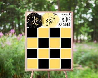 Bumble Bee Gender Reveal Balloon Dart Board, What Will Baby Bee, Black And Yellow Watercolor, Bee Gender Reveal, He Or She, Pop To See