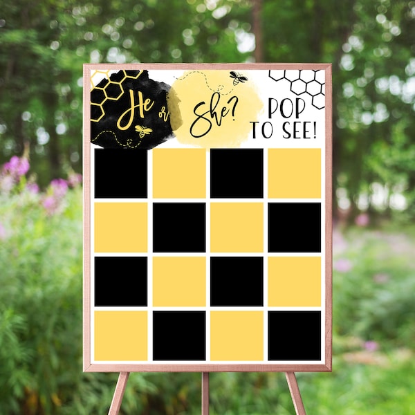 Bumble Bee Gender Reveal Balloon Dart Board, What Will Baby Bee, Black And Yellow Watercolor, Bee Gender Reveal, He Or She, Pop To See